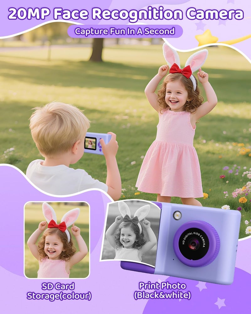 Usteetic Kids Camera Instant Print, 20MP 1080P Video Instant Print Camera for Kids with 32GB SD Card, 240 Photos Printing, Face Recognition, ABS Durable, Christmas Birthday Gifts for Ages 3-12 - Image 2
